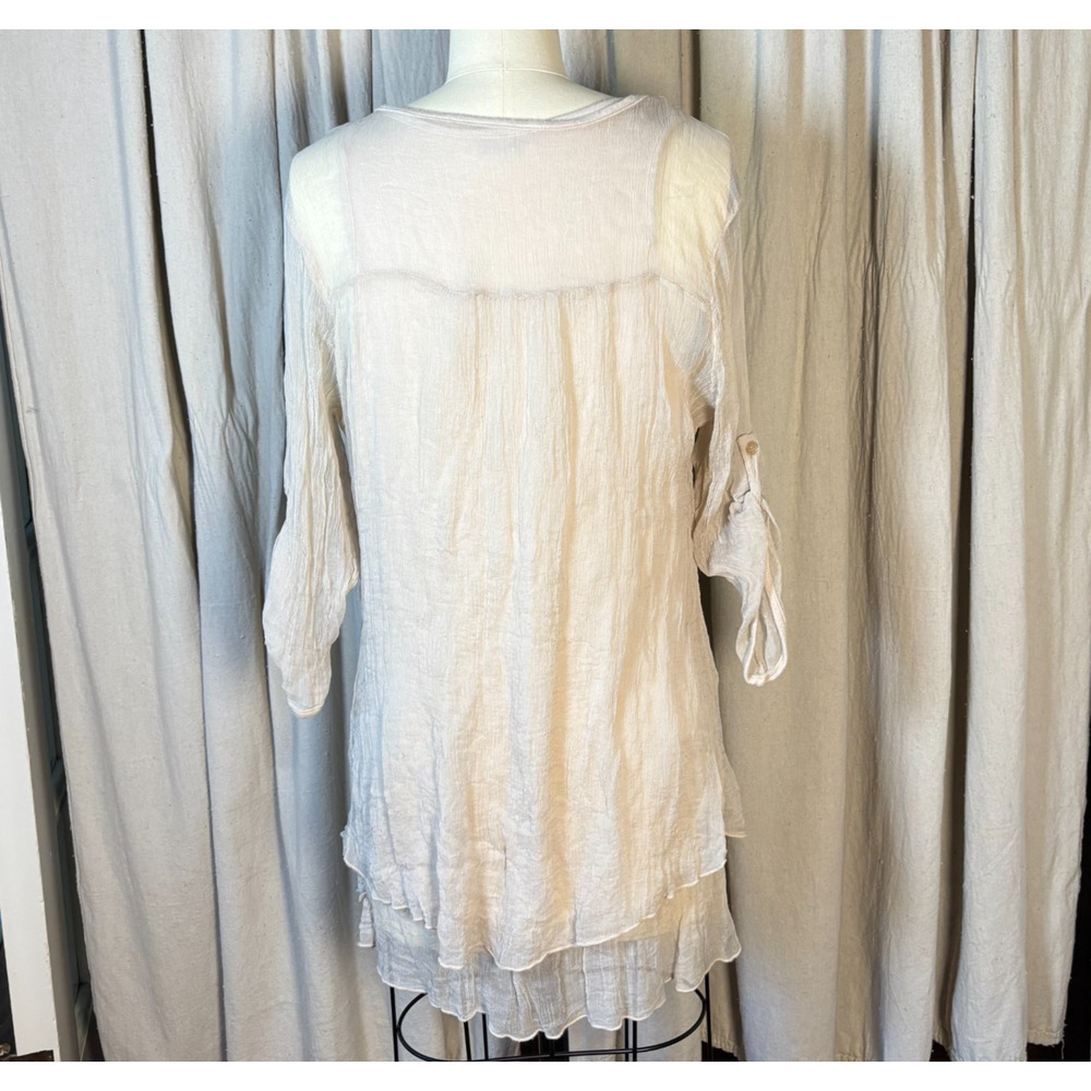 Y2K 100% Silk Embroidered Crochet Layer Tunic Cream Boho Italian Made Medium - Picture 8 of 10